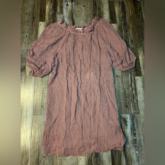 Tory Burch Ruffle Neck Crepe Linen Mauve Dress Size Large - Picture 3 of 8